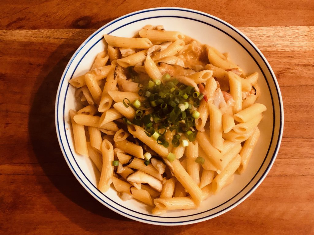 Penne with taro sauce and dashi soup