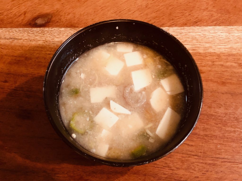 Dashi powder miso soup with sticky vegetables