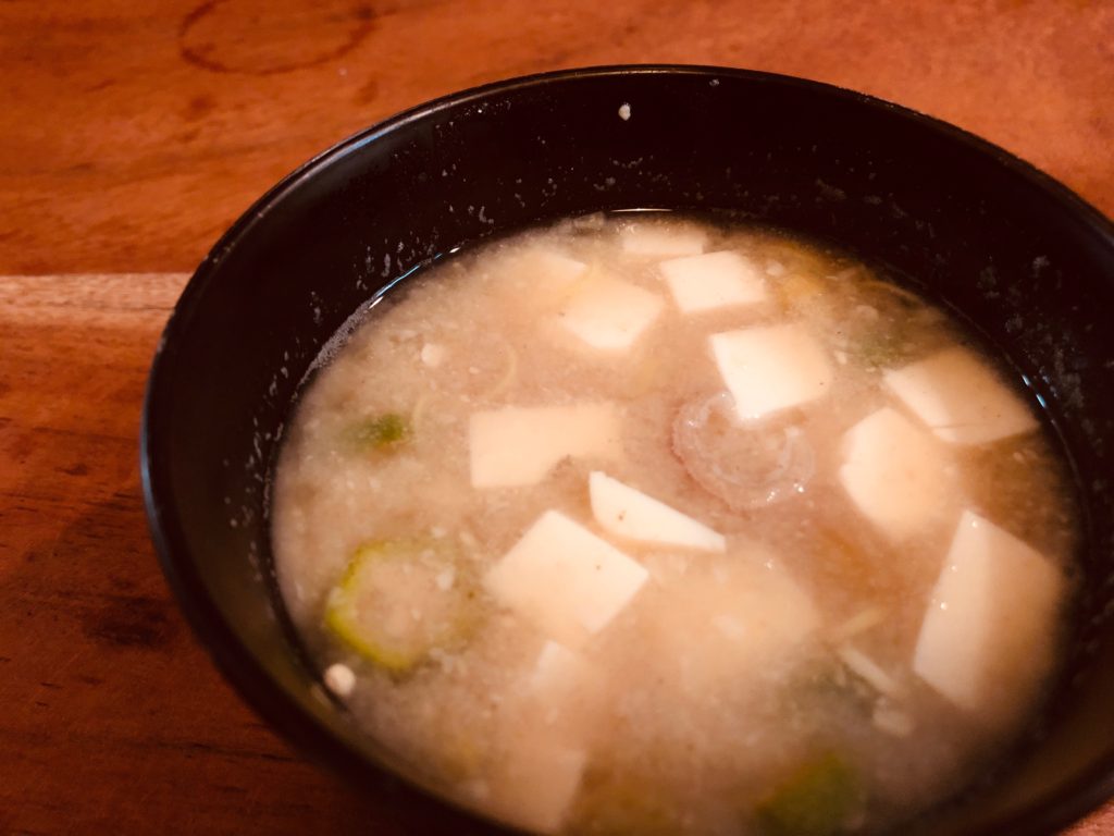 Dashi powder miso soup with sticky vegetables
